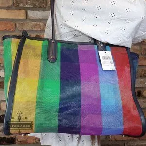 【kate spade】虹色メッシュ★海に旅行に♪大容量*ella tote★ kate spade】虹色メッシュ☆海に旅行に♪大容量*ella tote